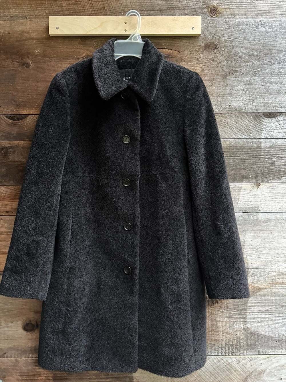 Steve By Searle Women's Black Suri Alpaca and Wool Blend Button-Front Coat